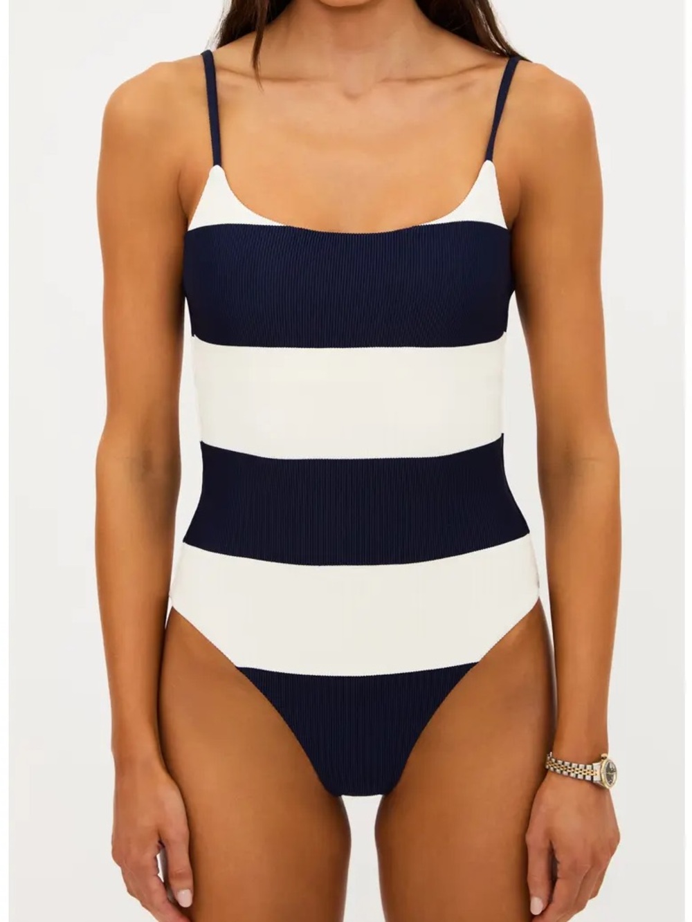 Beach Riot Calista Striped Navy & White One-Piece Swimsuit medium NWOT